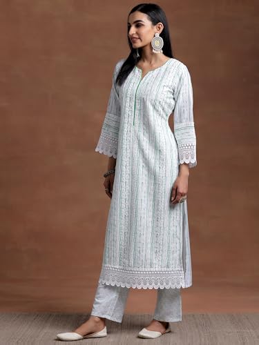 Libas WomenS Cotton Blend Kurta Set (35372_Off White