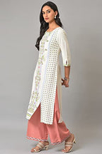 W For Woman Ecru Placement Floral Printed Summer Plus Size Kurta