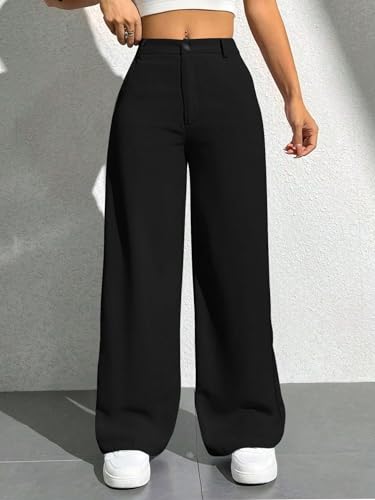 Toochki Women Straight Fit Spandex Blend Solid Trousers Black Color