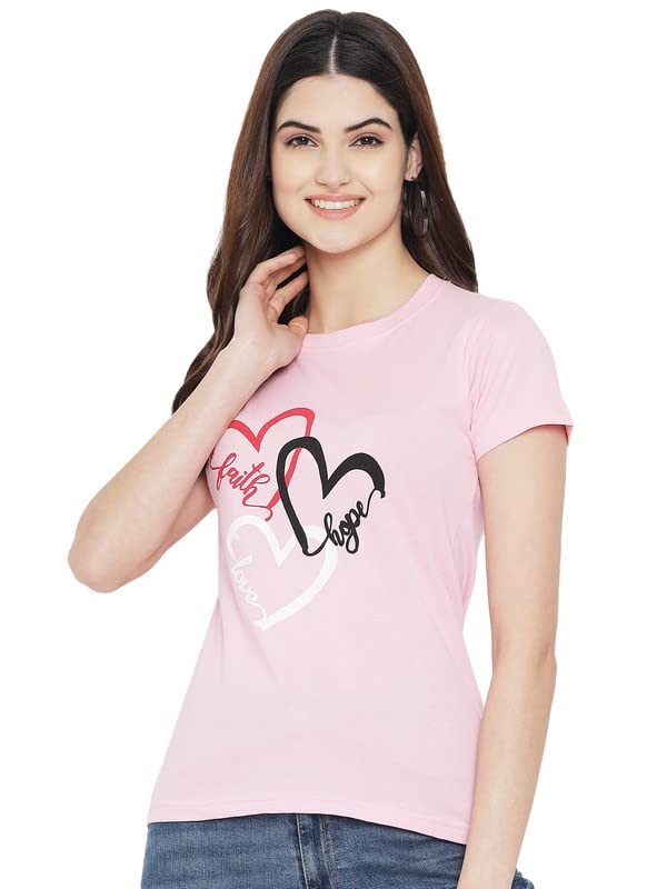 Preneum Womens Cotton Regular Fit Latest Graphic Stylish Printed Short Sleeves Casual T-Shirt || Trend & Style (Pack 3), Pink &
