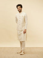 Manyavar Mens Cream Art Silk Jacquard Jacket