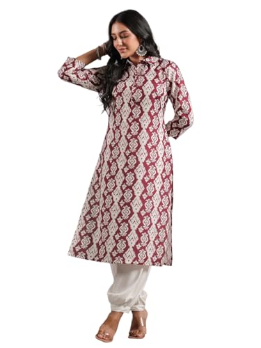 Anubhutee Ethnic Motif Printed Shirt Collar Straight Kurta Maroon