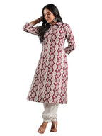 Anubhutee Ethnic Motif Printed Shirt Collar Straight Kurta Maroon