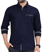 Tee Projekt Mens Regular Fit Solid Soft Touch Cotton Casual Shirt with Pocket Design with Spread Collar & Full Sleeves. Dark Bl