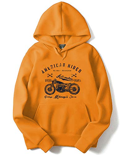 ADRO Men's Cotton Neck Hooded Sweatshirt (H-M-AME-MU_Mustard_XL)