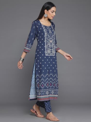 Libas Womens Printed Crepe Straight Kurta With Trousers