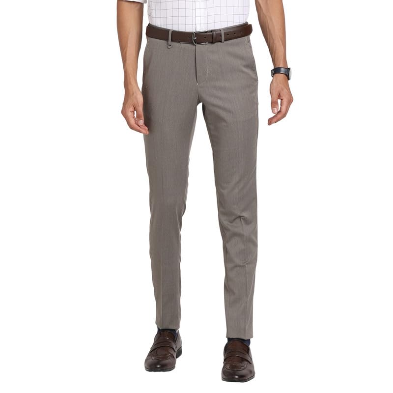 Turtle Men Poly Viscose Dark Grey Dobby Ultra Slim Fit Flat Front Formal Trouser