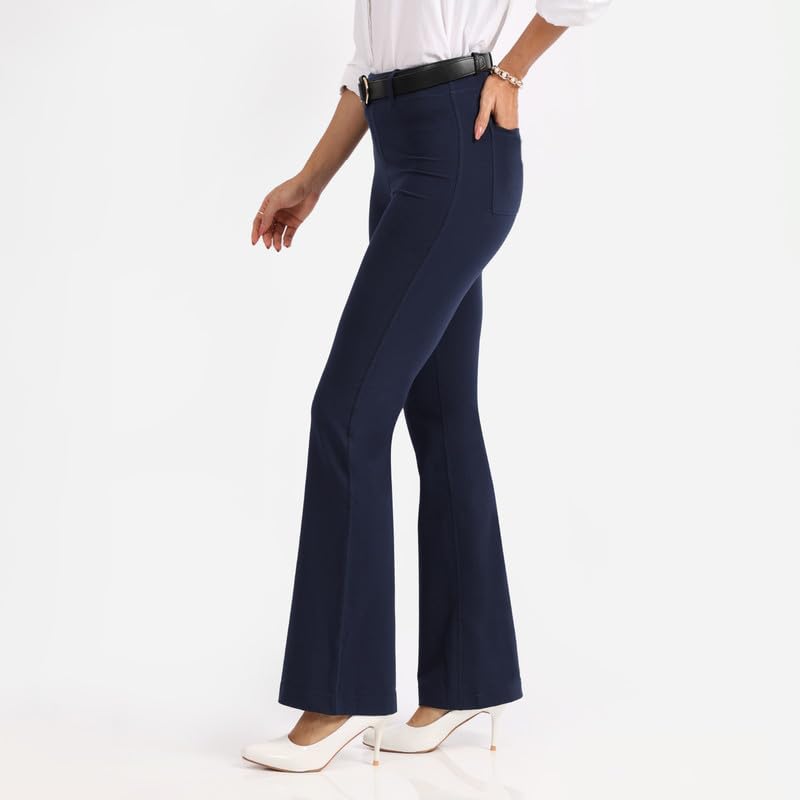 BlissClub AM:PM Air Flare Trousers Cotton for Women Above 55 ft Tall | Bootcut Trousers and Formal Pants for Women Office wear
