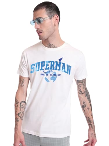 Bewakoof Official Dc Merchandise Superman MenS Graphic Print Regular Fit Half Sleeve Round Neck Pure Cotton T-Shirt_681644_White