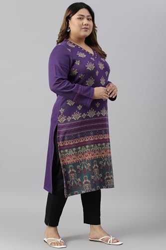 W For Woman Women Polyester Regular Printed Winter Plus Size Kurta