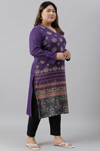 W For Woman Women Polyester Regular Printed Winter Plus Size Kurta