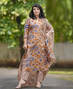 ANNI DESIGNER Womens Cotton Blend Printed Straight Kurta with Pant & Dupatta (Kalam Chiku-JL_XL_Beige_X-Large)