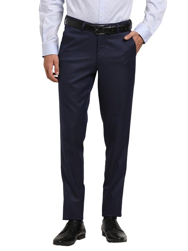 Turtle Men Misc Blue Solid Slim Fit Formal Trouser