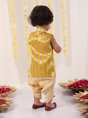 Jbn Creation Infant Boys Yellow And Gold Silk Blend Kurta And Dhoti Set