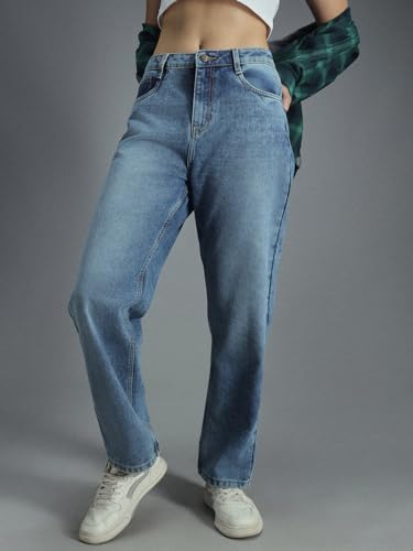 High Star Women 90S Straight High-Rise Non-Stretchable Cotton Jeans