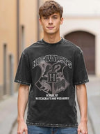 Bewakoof Official Harry Potter Merchandise Mens Graphic Printed Oversized Fit Half Sleeve Round Neck Cotton T-Shirt_659431_Blac