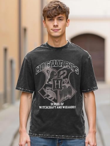 Bewakoof Official Harry Potter Merchandise Mens Graphic Printed Oversized Fit Half Sleeve Round Neck Cotton T-Shirt_659431_Blac