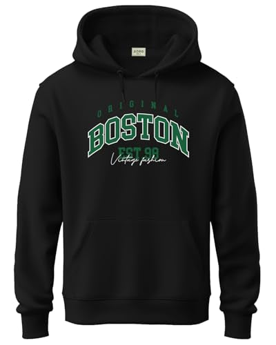 ADRO Men's Cotton Neck Hooded Regular Sweatshirt (H24-BOST-BL_Black, Large