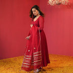 ANNI DESIGNER Womens Rayon Blend Anarkali Solid Kurta with Pant & Dupatta (JAYNTI RED_XL_Red_X-Large)