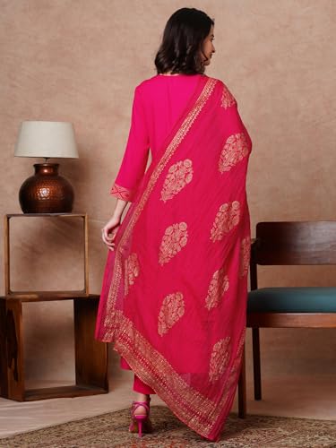 ANNI DESIGNER Womens Rayon Blend Solid Anarkali Kurta with Pant & Dupatta (Magic-Pink-NB_L_Pink_Large)