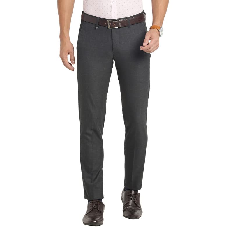 Turtle Men Charcoal Checked Ultra Slim Fit Stretchable Formal Trousers