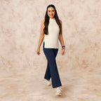 BlissClub Ultimate Flare Pants for Women Above 55 ft Tall | Ribbed Waistband, 4 Pockets | High Waist Trousers and Formal Pants
