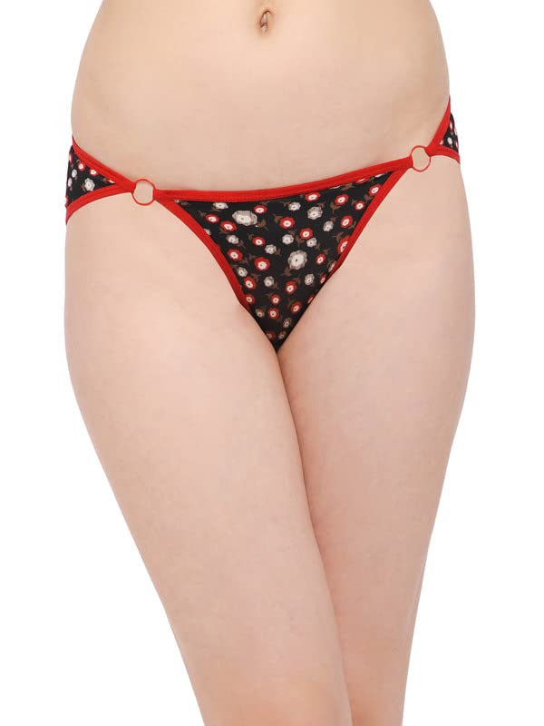 Clovia Womens Lace Low Waist Floral Print Bikini Panty (PN3543A13_Black_XL)