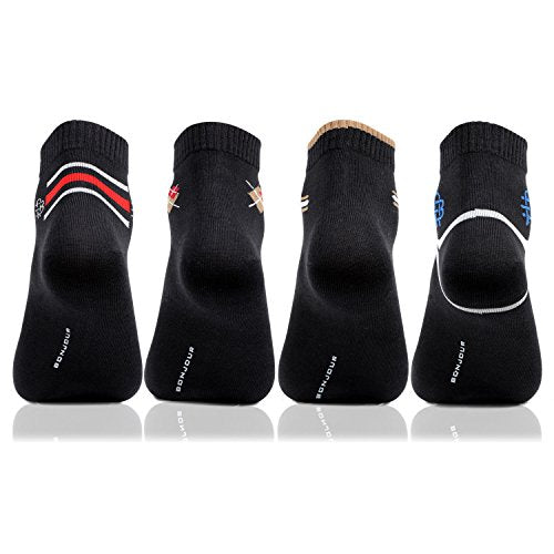 Bonjour 4 Pairs Mens Casual Black Cotton Ankle Length Socks