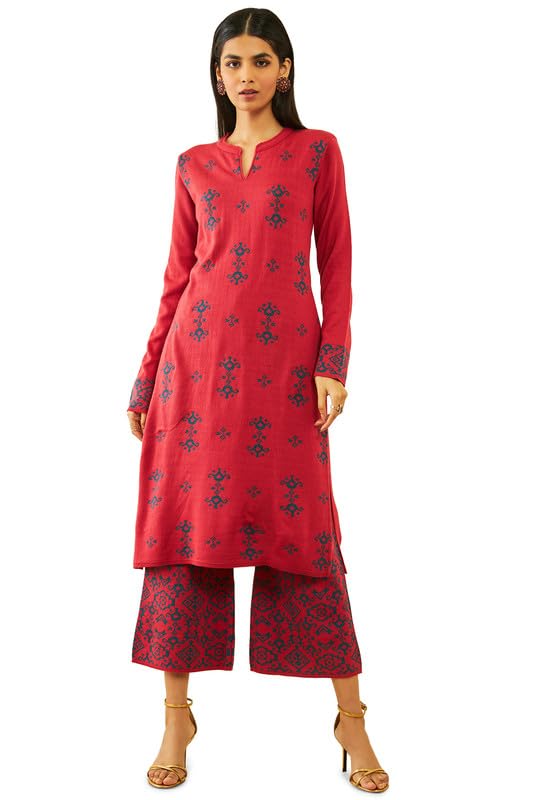 Soch Womens Acrylic Ethnic Motifs Pattern Knitted Winter Kurta Set