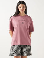 Bewakoof Official Naruto Merchandise Womens Graphic Print Oversized Fit Half Sleeve Round Neck Cotton Jersey T-Shirt_649989_Pur