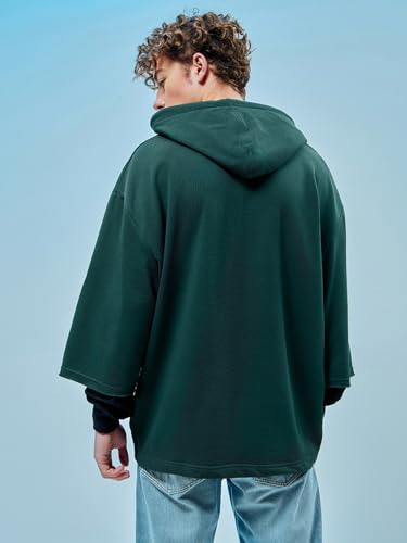 Bewakoof Mens Typography Oversized Fit Full Sleeve Cotton Hoodies Blue