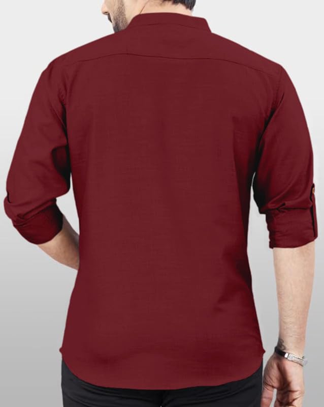 Finivo Fashion MenS Cotton Blend Kurta Style Shirt | Mandarin Collar Long Sleeve Casual Ethnic Shirt With Button Placket | Styl