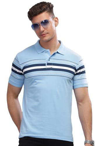 ADRO Polo Regular Fit T-Shirt for Men| Printed Polo T-Shirt | Cotton Polo T Shirt Also in Plus Size|Pnop24-L1-Sknbwh-L Sky Blue