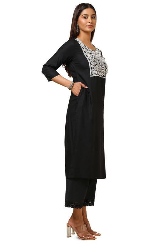 Soch Womens Black Rayon Embroidered Kurta With Sequins