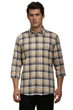 Louis Philippe Men Beige Check Full Sleeves Casual Shirt