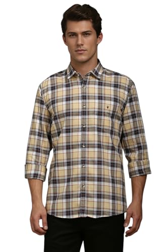 Louis Philippe Men Beige Check Full Sleeves Casual Shirt
