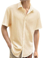 Tee Projekt Mens Popcorn Shirt Texture Pattern Mens Casual Shirt Half Sleeves Goa Beach Summer Shirt Beige