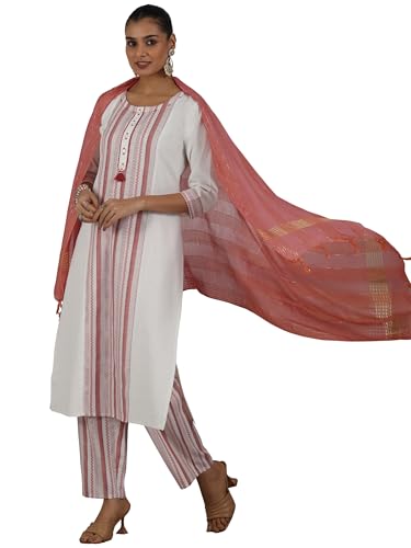 Libas Womens Printed Cotton Blend Straight Kurta With Trousers And Dupatta