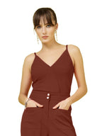 OOMPH! Stretchable Sleeveless Tank Top with V-Neck, Brown, mt968