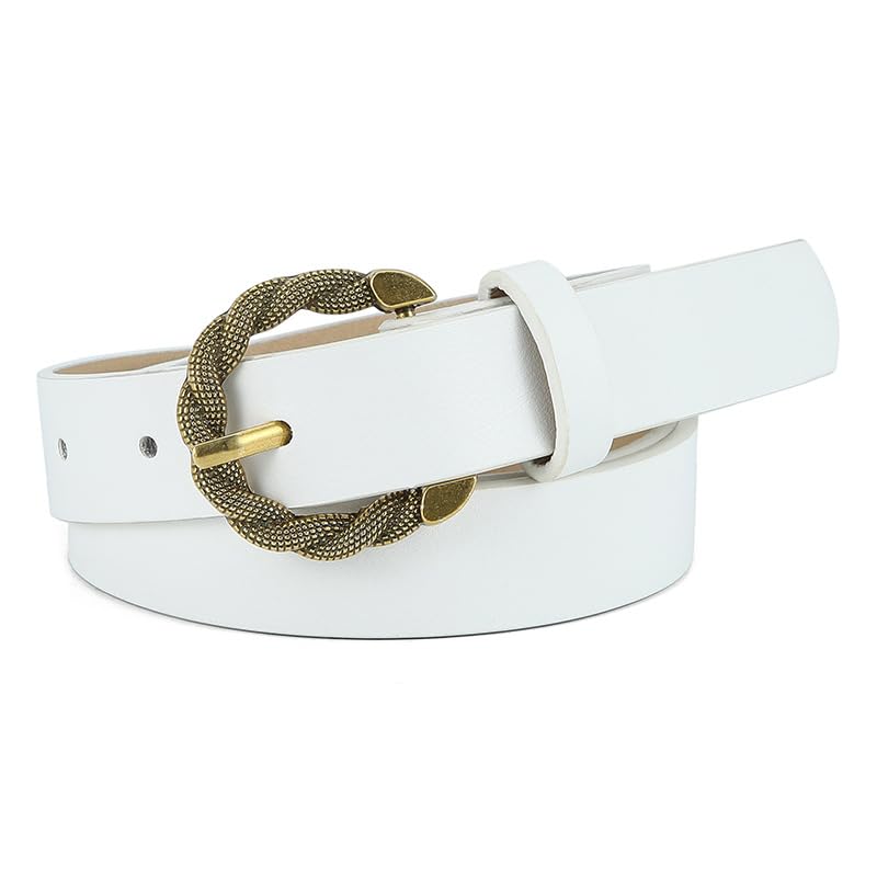 Syga WomenS Leather Waist Belt With Golden Textured Buckle  Adjustable And Elegant Belt For Skirts And Jeans (White) 1072.4