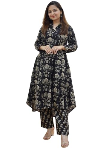 GRECIILOOKS Womens A-Line Rayon Regular Fit Co-Ord Set (Black, X-Large)