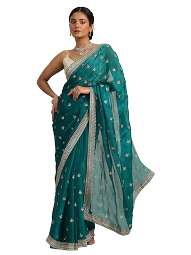 Libas Womens Embroidered Chiffon Saree With Blouse Piece