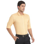Turtle Men Pure Linen Yellow Solid Slim Fit Formal Shirts