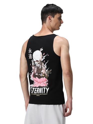 Bewakoof Mens Graphic Print Regular Fit Vest_605748_Black_M
