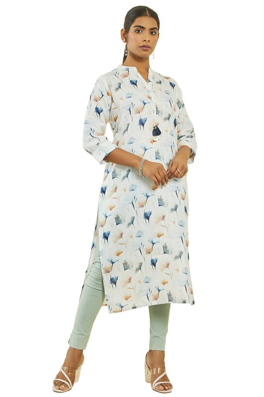 Soch Women Poly Cotton Floral Print Straight Kurta with Tassel Accent