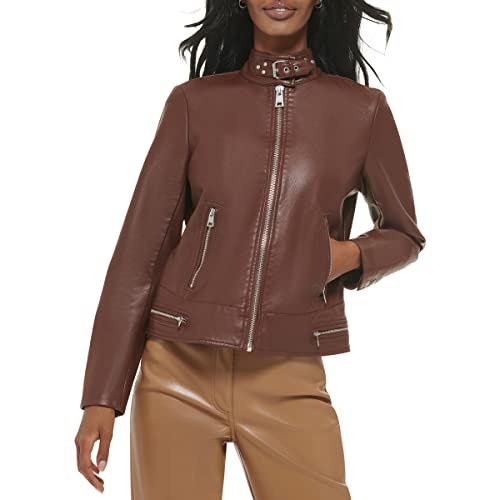 Levi's Women's Size Faux Leather Motocross Racer Jacket (Standard and Plus), Chocolate Brown, 2X