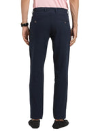 Turtle Men Cotton Linen Navy Check Ultra Slim Fit Casual Trouser