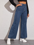 GRECIILOOKS Regular Fit Pant Baggy High Waist | Bell Bottom Jeans for Women