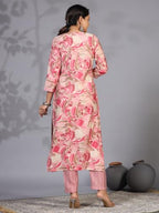 ANNI DESIGNER Womens Rayon Blend Straight Printed Kurta with Pant (Nissu Pink_S_Pink_Small)