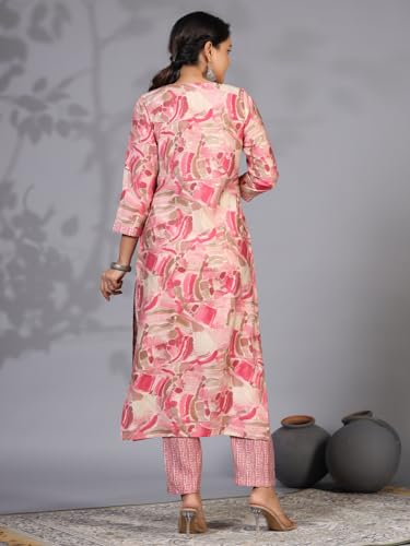 ANNI DESIGNER Womens Rayon Blend Straight Printed Kurta with Pant (Nissu Pink_S_Pink_Small)